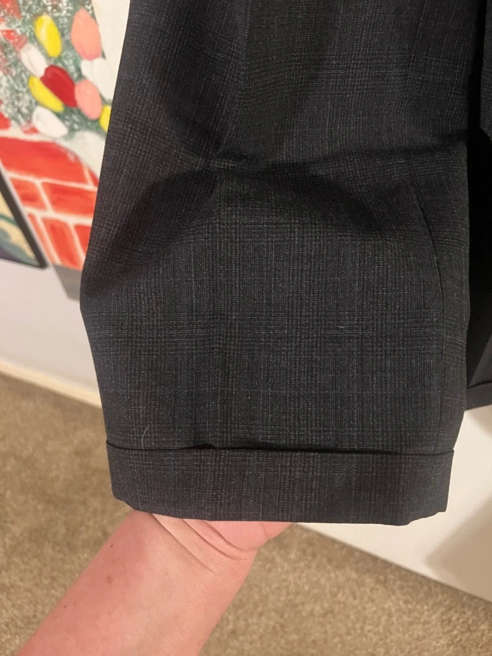 Jones New York dark gray single breasted suit. 100% wool gabardine.